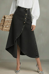 Women's Elastic Waist Casual Loose Cotton And Linen Midi Skirt