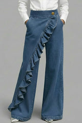 Women's single ruffled jeans