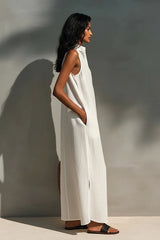 Women's Minimalist Sleeveless Maxi Dress With Cutout Neckline