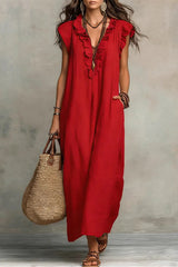 Women's Solid Color Ruffled Art Casual Fashion Cozy Cotton Linen Dress