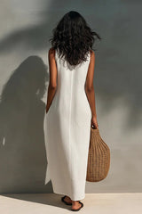Women's Minimalist Sleeveless Maxi Dress With Cutout Neckline