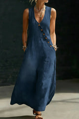 Minimalist Button-up V-neck Denim Dress