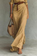 Ladies Lapel Single Breasted Long Sleeve Belted Maxi Dress