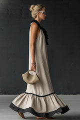 Elegant And Romantic Ruffled Color-blocked Maxi Dress