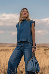 High Waisted Loose Pockets Solid Color Mock Neck Suits Vest Top + Pants Bottom Two Pieces Set