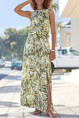 Sleeveless Floral Maxi Dres - Green Multi