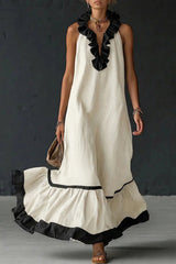 Elegant And Romantic Ruffled Color-blocked Maxi Dress
