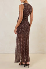Isla Maxi Dress (Choc Micro Polka)
