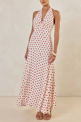 Amelie Halter Maxi Dress (Cream/Red Polka)