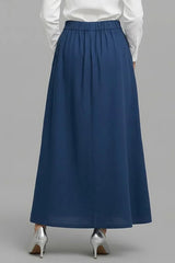 Women's Elastic Waist Casual Loose Cotton And Linen Midi Skirt