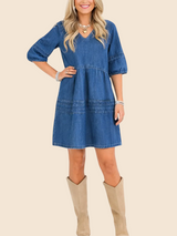 Women's V-Neck Denim Babydoll Dress
