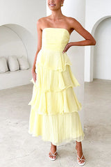 Heididress Strapless Empire Waist Ruffle Layered Maxi Dress