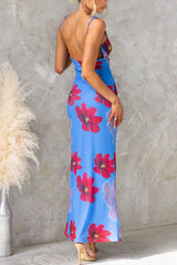 Low-cut Back Sleeveless Floral Print Maxi Dress