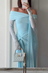 Heididress Off Shoulder Long Sleeves Knot Waist Draped Maxi Dress