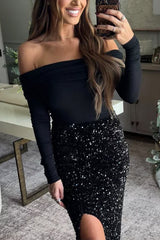 Heididress Off Shoulder Long Sleeves Ribbed Knit Sweater