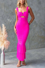 Heididress Sleeveless Cut Out Ruched Ruffle Bodycon Maxi Dress