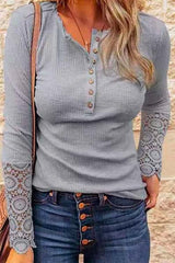 Heididress Suzanne Lace Splice Long Sleeve Blouses