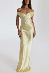 Heididress Off Shoulder Backless Cut Out Satin Maxi Dress