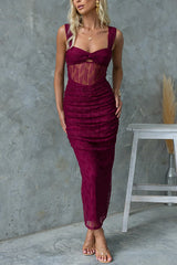 Heididress Sleeveless Twist Front Cut Out Ruched Bodycon Maxi Dress
