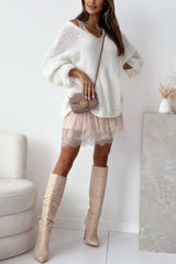 Heididress V Neck Drop Shoulder Slouchy Pullover Sweater