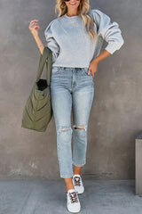 Crewneck Puff Sleeves Comfy Sweatshirt