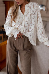 Heididress Ruffle Long Sleeves Button Up Lace Shirt