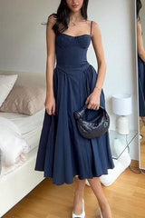 Heididress Spaghetti Strap Pocketed Corset Swing Midi Dress