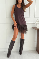 Round Neck Sleeveless Splice Ruffle Mini Dress