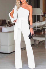 Heididress One Shoulder Slit Sleeve Tie Knot Jumpsuit(7 Colors)