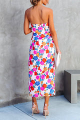 Heididress Off Shoulder Twist Waist High Slit Floral Dress