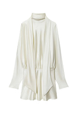 Heididress High Neck Long Sleeves Satin Mini Dress with Scarf