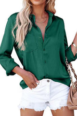 Heididress Lapel Long Sleeves Button Down Satin Shirt