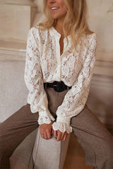 Heididress Ruffle Long Sleeves Button Up Lace Shirt
