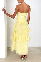 Heididress Strapless Empire Waist Ruffle Layered Maxi Dress