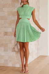 Heididress Mockneck Cut Out Waisted Mini Swing Dress