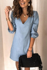 Heididress Annette V Neck Elastic Cuffs Mini Dress(5 Colors Available)
