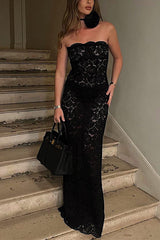 Heididress Strapless Lace Hollow Out Bodycon Maxi Dress