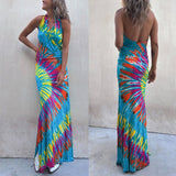 Heididress Sleeveless Halter Backless Maxi Tie Dye Dress