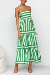 Heididress Spaghetti Strap Tiered Color Block Striped Maxi Dress