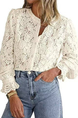 Heididress Ruffle Long Sleeves Button Up Lace Shirt