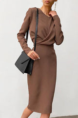 Heididress Solid Front Cross Slit Back Ruched Midi Dress