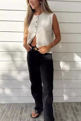 Crewneck Sleeveless Button Down Knitting Top