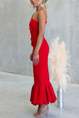 One Shoulder Sleeveless Ruffle Hem Bodycon Maxi Dress