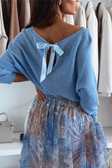Heididress Boat Neck Bow Back Cut Out Pullover Sweater