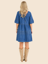 Women's V-Neck Denim Babydoll Dress