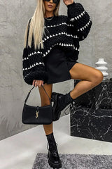 Heididress Lantern Sleeves Color Block Chunky Knit Sweater