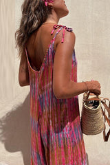 Heididress V Neck Tie Shoulder Pockets Tie Dye Cami Jumpsuit