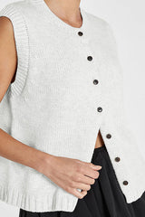 Crewneck Sleeveless Button Down Knitting Top