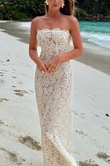 Heididress Strapless Lace Hollow Out Bodycon Maxi Dress