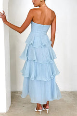 Heididress Strapless Empire Waist Ruffle Layered Maxi Dress